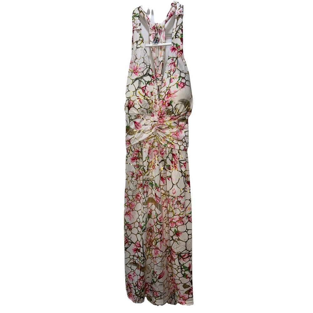India Boutique Women's Floral Shift Mini Sleeveless Metallic Gold Dress One Size